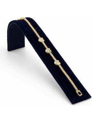 Pangu Üç Kalp Detaylı Zirkon Taşlı Su Yolu Çelik Bileklik