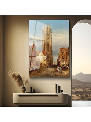 TosbArt Bernardo Bellotto Gotik Katedral Şehir Manzarası Temperli Cam Tablo Sanat Tablosu Dekoratif Tablo