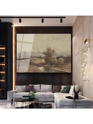 TosbArt Théodore Rousseau Kırsal Peyzaj Doğa Resmi Temperli Cam Tablo Sanat Tablosu Dekoratif Tablo