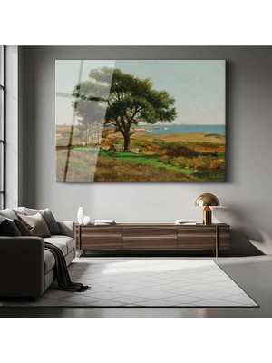 TosbArt William Trost Richards Deniz Kıyısı Meşe Ağacı Temperli Cam Tablo Sanat Tablosu Dekoratif Tablo