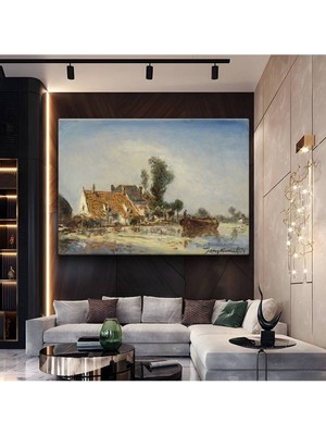 TosbArt Johan Jongkind Nehir Kenarı Kulübe Resmi Kanvas Tablo Sanat Tablosu Ressam Tablosu