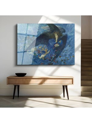 TosbArt Edward Burne-Jones Gece Meleği Sanat Figürü Temperli Cam Tablo Sanat Tablosu Dekoratif Tablo