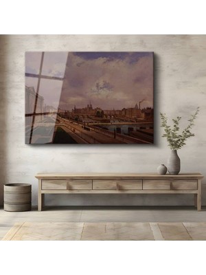 TosbArt Camille Pissarro Paris Seine Nehri Panorama Temperli Cam Tablo Sanat Tablosu