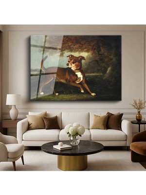 TosbArt George Stubbs Manzarada Köpek Portresi Hayvan Resmi Temperli Cam Tablo Sanat Tablosu Dekoratif Tablo