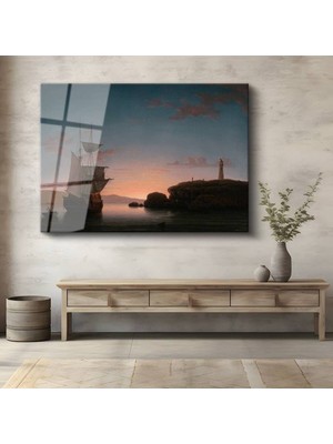 TosbArt Fitz Henry Lane Gün Batımı Liman Manzarası Temperli Cam Tablo Sanat Tablosu Dekoratif Tablo