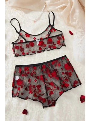 Toyigoo Çiçek Desenli Siyah Transparan Şortlu Gecelik TM1377 - AA002I-6L93K9