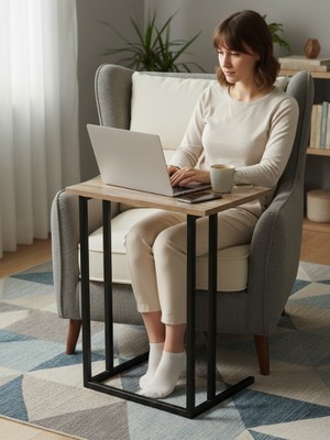 Arvelo Laptop Sehpası Çalışma Sehpası Kahvaltı Masası Metal Ayaklı