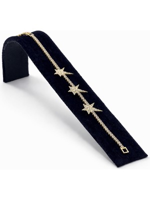 Pangu Zirkon Taşlı Üç Yıldız Detaylı Su Yolu Altın Renk Çelik Bileklik