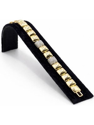 Pangu Zirkon Taş Detaylı Kalın Çelik Bileklik