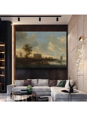 TosbArt Jan Van Goyen Nehir Kıyısı Kilise Manzarası Kanvas Tablo Sanat Tablosu Ressam Tablosu