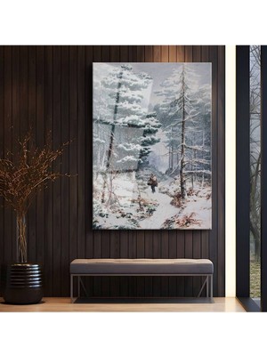 TosbArt Ivan Shishkin Kış Ormanı Kar Yolculuğu Temperli Cam Tablo Sanat Tablosu Dekoratif Tablo