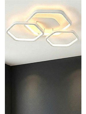 Ece Aydınlatma Enzo Beyaz Kasa 3 Renk Işıklı Modern LED Avize ( Kumandasız)