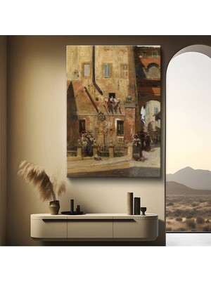 TosbArt Federico Del Campo Italyan Şehir Meydanı Kanvas Tablo Sanat Tablosu Ressam Tablosu