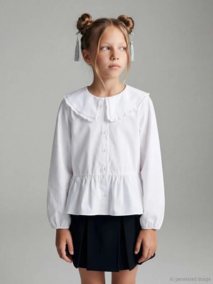 LC Waikiki Beyaz Bebe Yaka Kız Çocuk Gömlek  (S6)