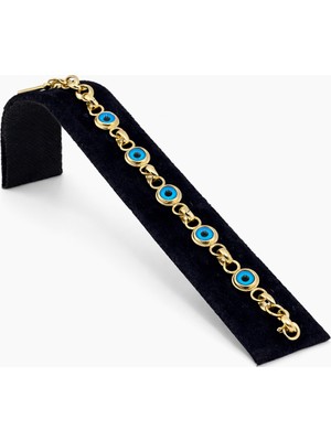 Pangu Çoklu Nazar Detaylı Altın Renk Çelik Bileklik