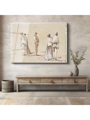 TosbArt Ippolito Caffi Figür Eskizleri Sanat Çalışması Temperli Cam Tablo Sanat Tablosu Dekoratif Tablo