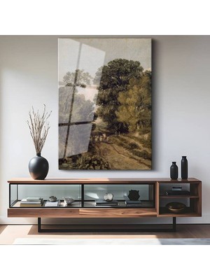 TosbArt Thomas Gainsborough Kırsal Köy Patikası Temperli Cam Tablo Sanat Tablosu Dekoratif Tablo