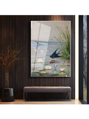 TosbArt Fidelia Bridges Nilüferli Göl Doğa Manzarası Temperli Cam Tablo Sanat Tablosu Dekoratif Tablo