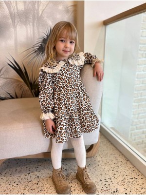 Butik Kız Çocuk %100 Pamuklu Leopar Desenli Elbise