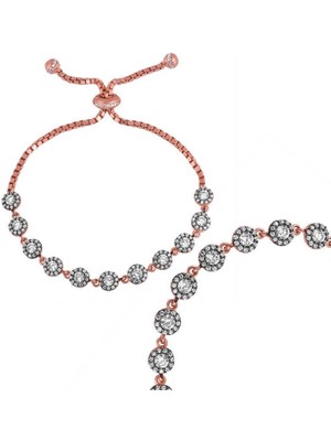 Inure Jewelry Gümüş Rose Elmas Montür Bayan Asansörlü Bileklik