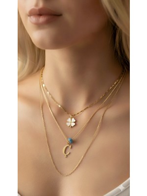 Elora Veyn Kadın Gold Harmony Kombin Üçlü Ç Harfli Kolye