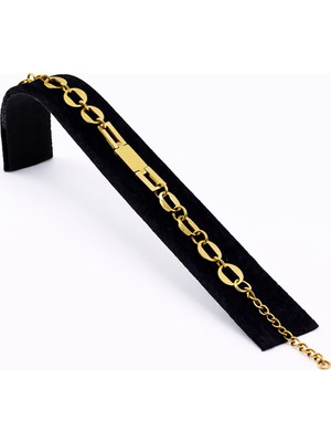 Pangu Altın Renk Gurmet Zincir Detaylı Çelik Bileklik