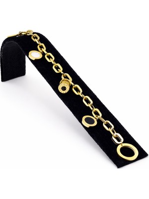 Pangu Altın Renk Kalın Zincir Halka Figürlü Çelik Bileklik