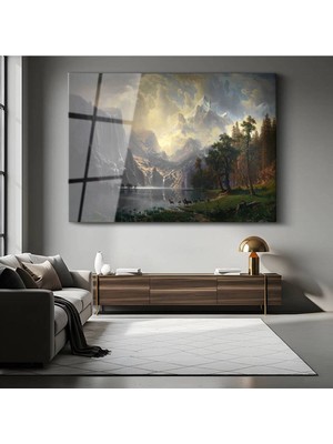 TosbArt Albert Bierstadt Sierra Nevada Dağları Amerika Manzarası Temperli Cam Tablo Sanat Tablosu