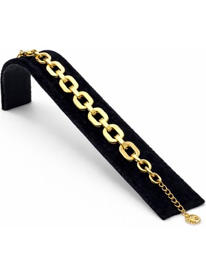 Pangu Kalın Zincir Halkalı Altın Renk Çelik Bileklik