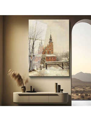 TosbArt H.f. Koekkoek Kış Kilisesi 1863 Tarihi Temperli Cam Tablo Sanat Tablosu Dekoratif Tablo