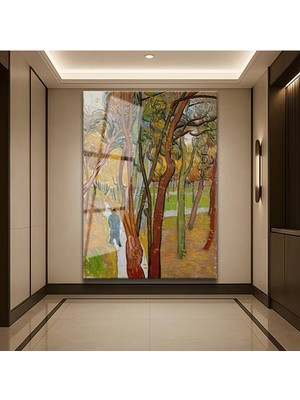 TosbArt Vincent Van Gogh Sonbahar Renkleri Manzara Temperli Cam Tablo Sanat Tablosu Dekoratif Tablo