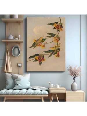 TosbArt Martin Johnson Heade Sarı Çiçek Kuş Kompozisyonu Kanvas Tablo Sanat Tablosu Ressam Tablosu