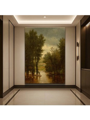 TosbArt George Inness Nehir Kayıkçısı Su Manzarası Kanvas Tablo Sanat Tablosu Ressam Tablosu