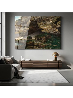 TosbArt Gustave Courbet Kayalıklar Geyik Doğa Resmi Temperli Cam Tablo Sanat Tablosu Dekoratif Tablo