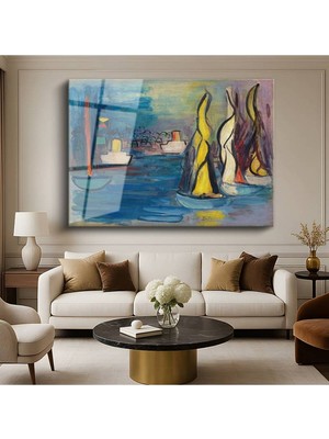 TosbArt Raoul Dufy Yelkenliler Limanı Deniz Resmi Temperli Cam Tablo Sanat Tablosu Dekoratif Tablo