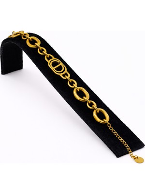 Pangu Oval Halka Detaylı Altın Renk Çelik Bileklik