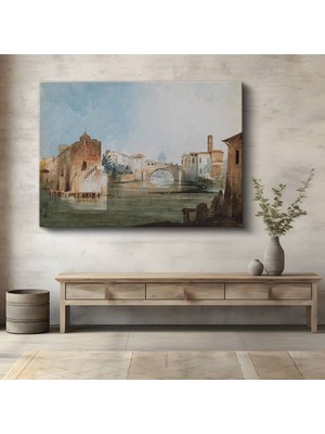 TosbArt J.m.w. Turner Italya Nehir Köprü Manzarası Kanvas Tablo Sanat Tablosu Ressam Tablosu