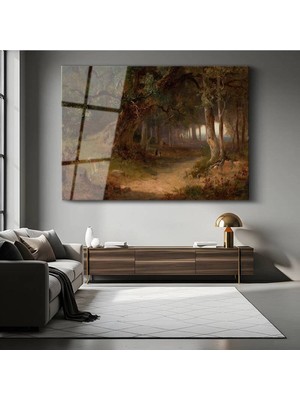 TosbArt Thomas Moran Orman Patikası Doğa Manzarası Temperli Cam Tablo Sanat Tablosu Dekoratif Tablo
