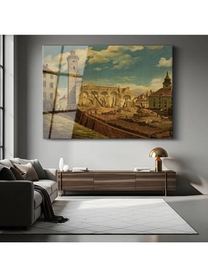 TosbArt Bernardo Bellotto Şehir Harabeleri Tarihi Manzarası Temperli Cam Tablo Sanat Tablosu Dekoratif Tablo