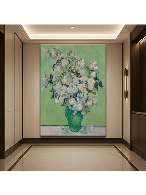 TosbArt Vincent Van Gogh Vazo Beyaz Güller Kanvas Tablo Sanat Tablosu Ressam Tablosu