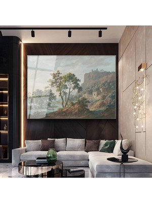TosbArt Claude Lorrain Italyan Kırsal Manzara Temperli Cam Tablo Sanat Tablosu Dekoratif Tablo