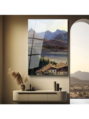 TosbArt Albert Bierstadt Alp Dağları Kar Manzarası Temperli Cam Tablo Sanat Tablosu Dekoratif Tablo