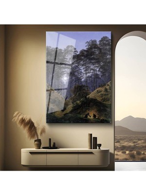 TosbArt Caspar David Friedrich Ay Işığı Orman Manzarası Temperli Cam Tablo Sanat Tablosu Dekoratif Tablo
