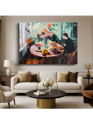 TosbArt Avigdor Arikha Çiçekli Masa Natürmort Resmi Kanvas Tablo Sanat Tablosu Ressam Tablosu