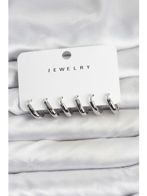 Net Damla Gümüş Renk Pirinç Halka Kadın Küpe Seti