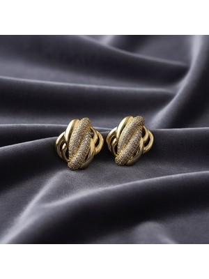 Çelik Kadın Vıp Taşlı Sarmal Küpe