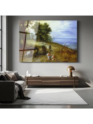 TosbArt Jan Brueghel Kırsal Yol Yolculuk Peyzaj Resmi Temperli Cam Tablo Sanat Tablosu Dekoratif Tablo