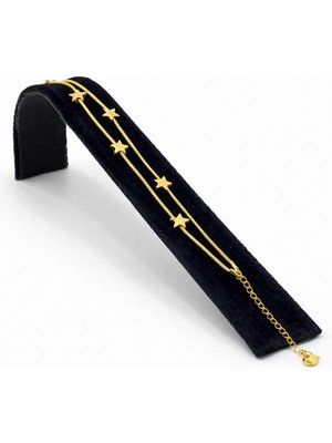 Pangu Ltın Renk Yıldız Detaylı Ikili Zincir Çelik Bileklik