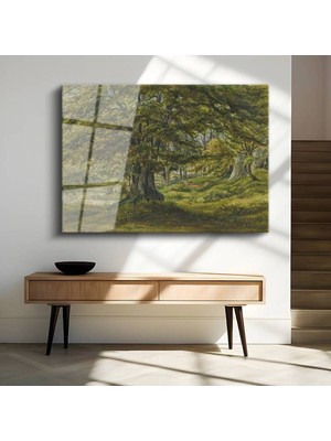 TosbArt Samuel Palmer Meşe Ağacı Doğa Manzarası Temperli Cam Tablo Sanat Tablosu Dekoratif Tablo