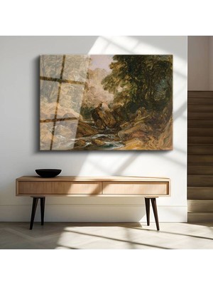 TosbArt J.m.w. Turner Kayalık Dere Su Manzarası Temperli Cam Tablo Sanat Tablosu Dekoratif Tablo